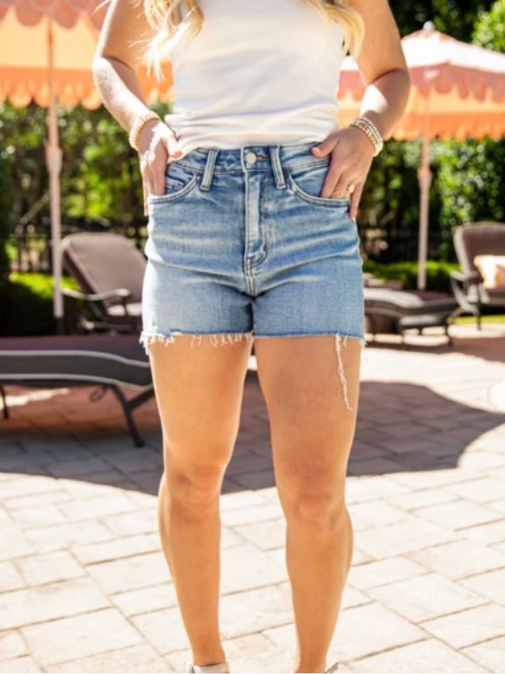 Express Women's Distressed High-Rise Denim Shorts - Light Blue Wash